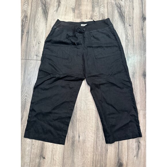 Eileen Fisher Black Linen Blend Cropped Pants Womens L with Drawstring Waist & F - Picture 1 of 7